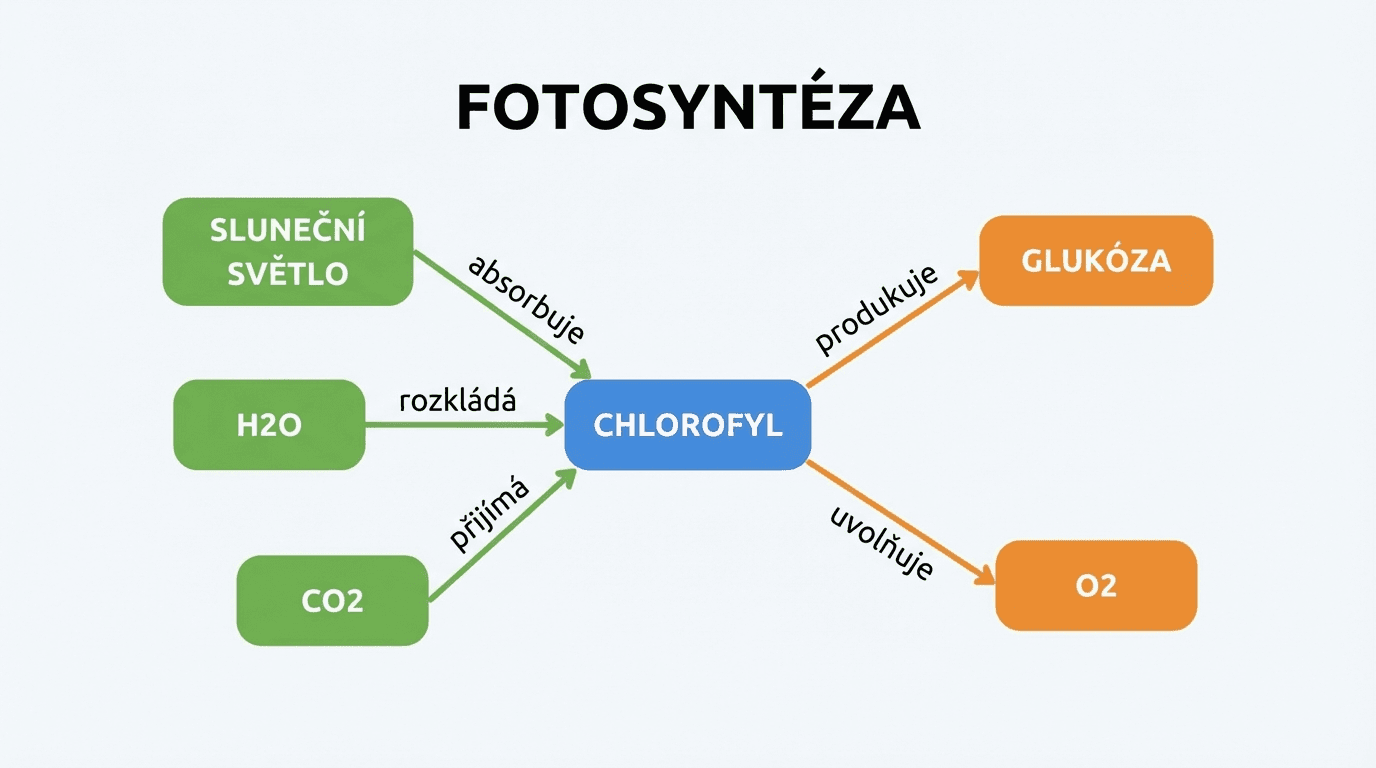 Čtyři typy diagramů: myšlenková mapa, konceptová mapa, vývojový diagram a hierarchie