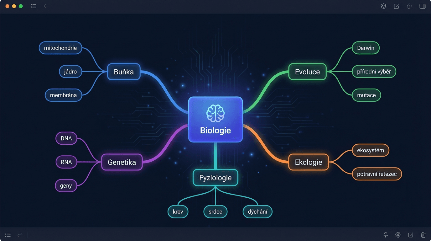 Myšlenková mapa vytvořená pomocí AI