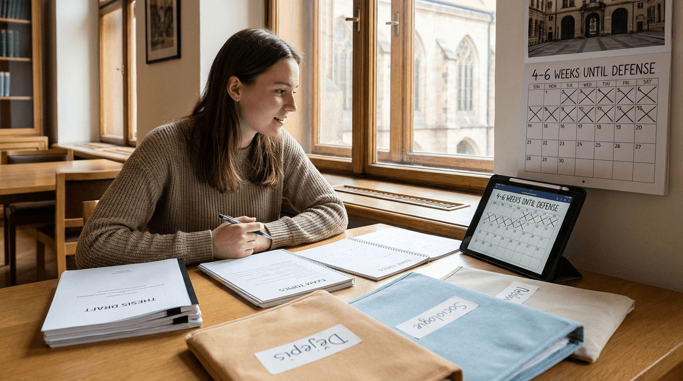 Student se připravuje na státnice na české univerzitě