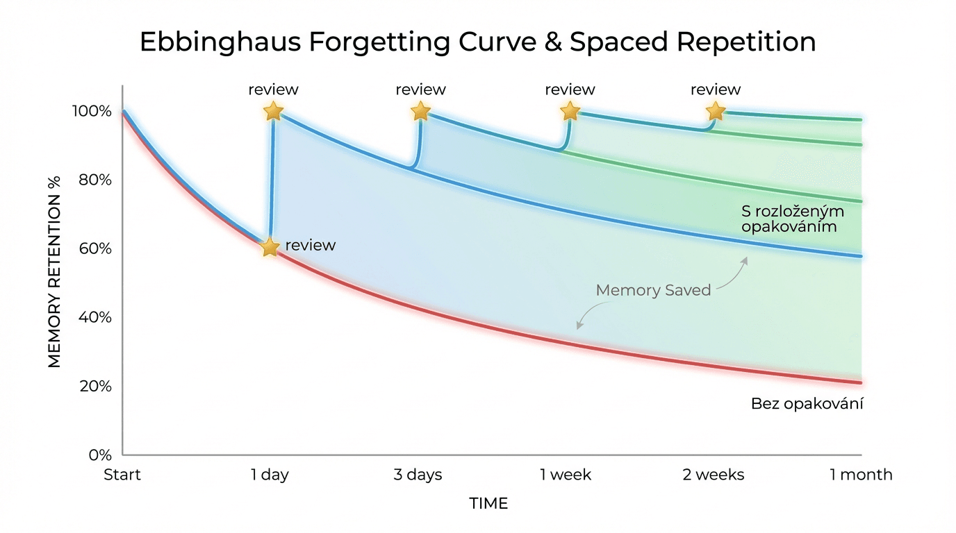 Ebbinghausova křivka zapomínání a efekt rozloženého opakování
