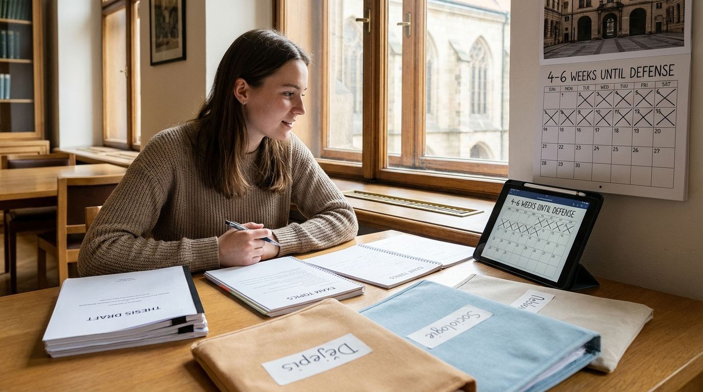 Student se připravuje na státnice na české univerzitě
